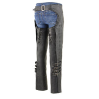 Milwaukee Leather Women's Black Premium Leather Motorcycle Rider Protective Chaps MLL6520
