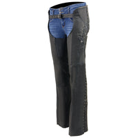 Milwaukee Leather Women's Black Lightweight Premium Goat Skin Leather Motorcycle Chaps w/ Accent Lacing -MLL6535