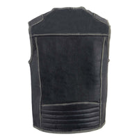 Milwaukee Leather MLM3536 Men's Vintage Leather Vest- Distressed Grey Front Zipper Collarless Motorcycle Rider Vest