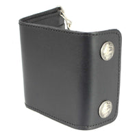 Milwaukee Leather MLW7821 Men's 4” Leather Biker Tri-Fold Wallet w/Buffalo Nickel Snaps Wallet w/ Anti-Theft Stainless Steel Chain