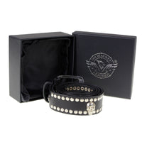 Milwaukee Leather MP7103 Men's Black Studs and Skulls Genuine Leather Belt with Buckle - 1.5 inches Wide