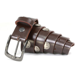 Milwaukee Leather MP7107 Men's 5 Cent Buffalo Coin - Brown Leather Belt w/ Interchangeable Buckle - 1.5 inches Wide