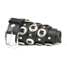 Milwaukee Leather MP7120 Men's Chrome Conchos - Black Leather Belt with Interchangeable Buckle - 1.5 inches Wide