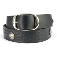Milwaukee Leather MP7123 Men's Cross Hatch & 5 Cent Buffalo-Black Leather Belt w/ Interchangeable Buckle-1.5 In Wide