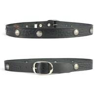 Milwaukee Leather MP7123 Men's Cross Hatch & 5 Cent Buffalo-Black Leather Belt w/ Interchangeable Buckle-1.5 In Wide