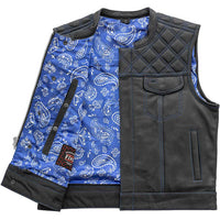 Men's Upside Diamond Quilt Cropped Leather Vest Black / Blue