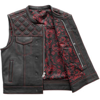 Men's Upside Diamond Quilt Cropped Leather Vest Black / Red