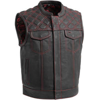 Men's Upside Diamond Quilt Cropped Leather Vest Black / Red