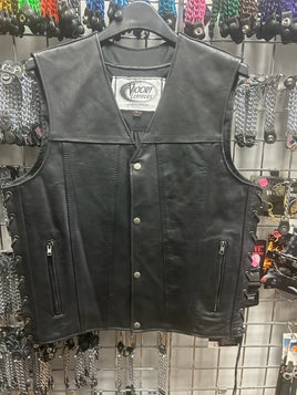 Men's Black Leather Vest With Carry Concealed Pockets 2611.2B