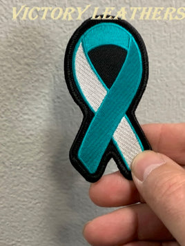 Cancer Awareness Teal & White Ribbon Patch
