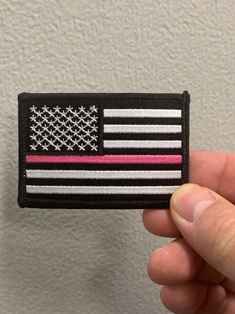 Black American Flag Patch With Pink Line Patch, Victory Leathers