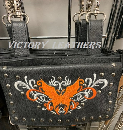 Ladies Studded Butterfly Leather Belt Hip Bag, Victory Leathers